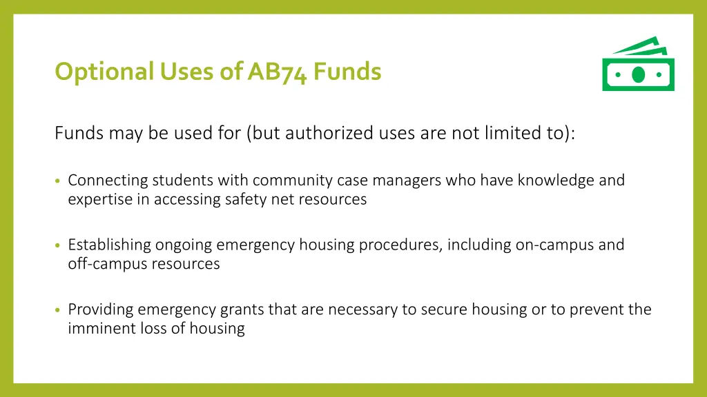 optional uses of ab74 funds