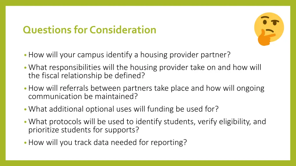 questions for consideration