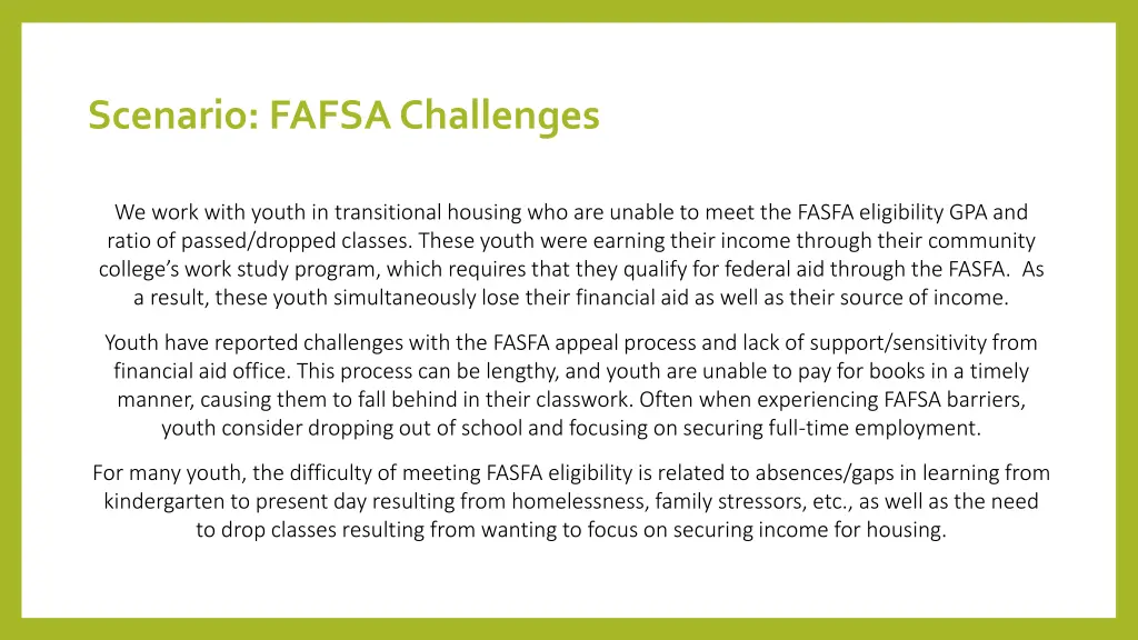 scenario fafsa challenges