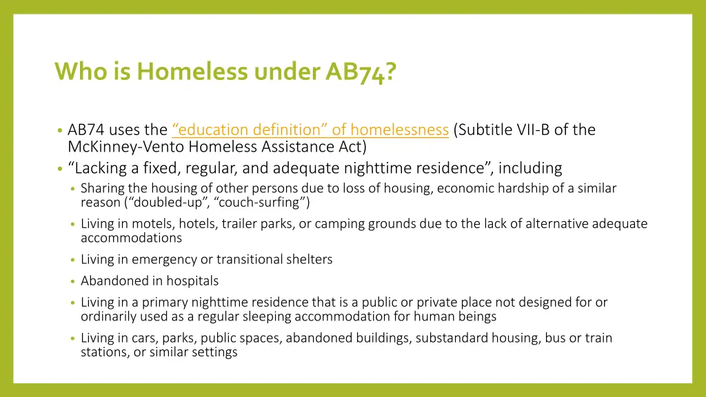 who is homeless under ab74