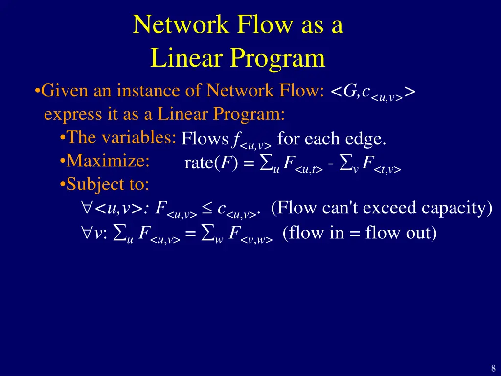 network flow as a linear program given