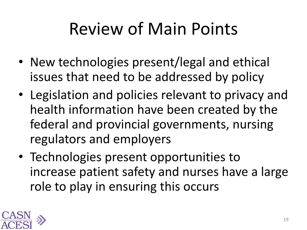 review of main points