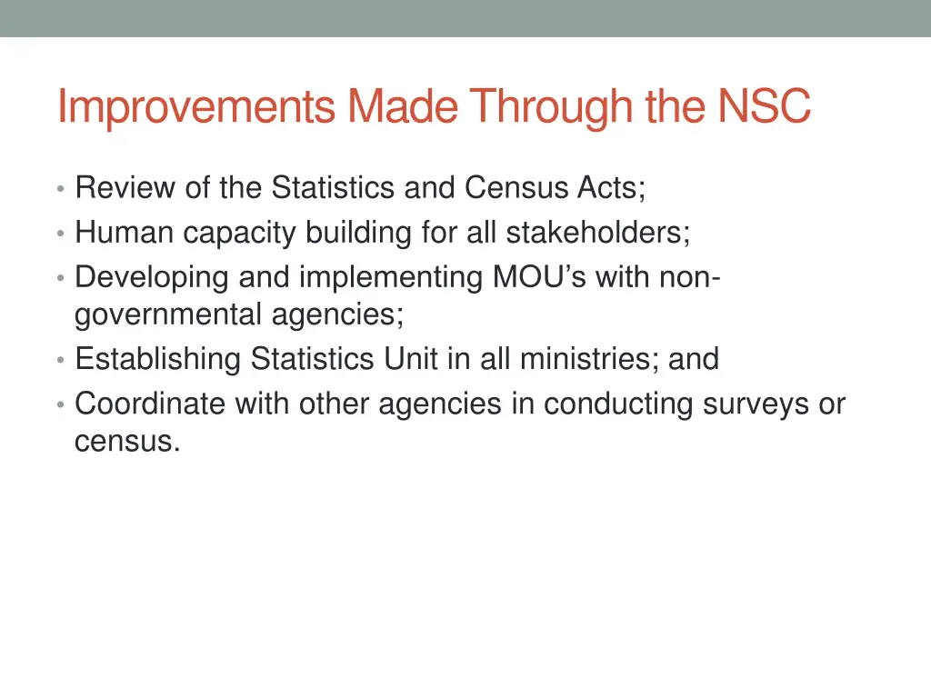 improvements made through the nsc