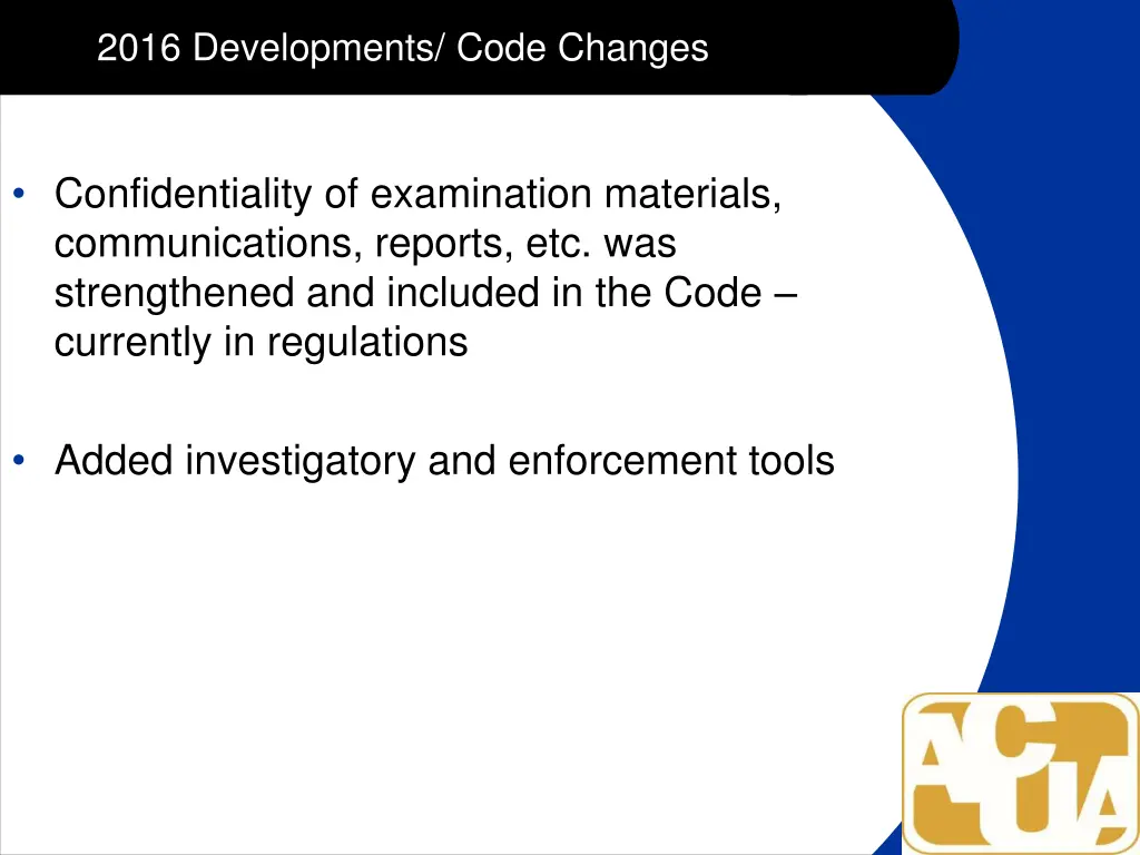 2016 developments code changes 2