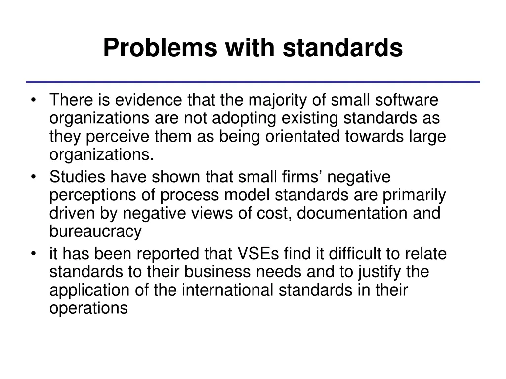 problems with standards