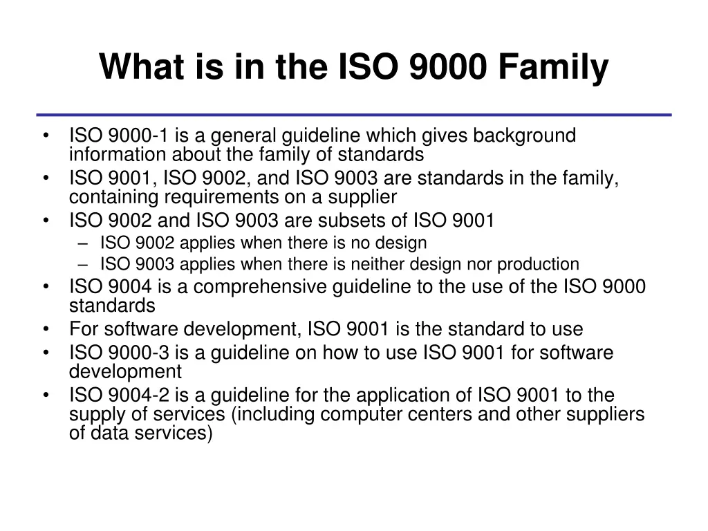 what is in the iso 9000 family