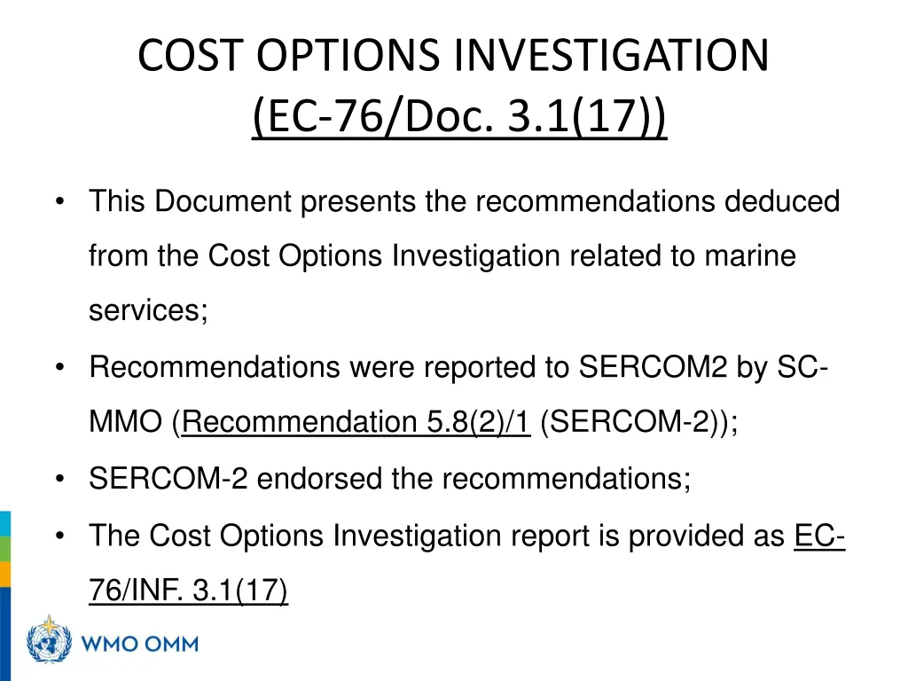 cost options investigation ec 76 doc 3 1 17