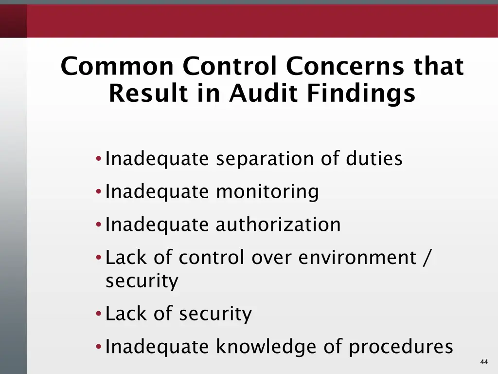 common control concerns that result in audit