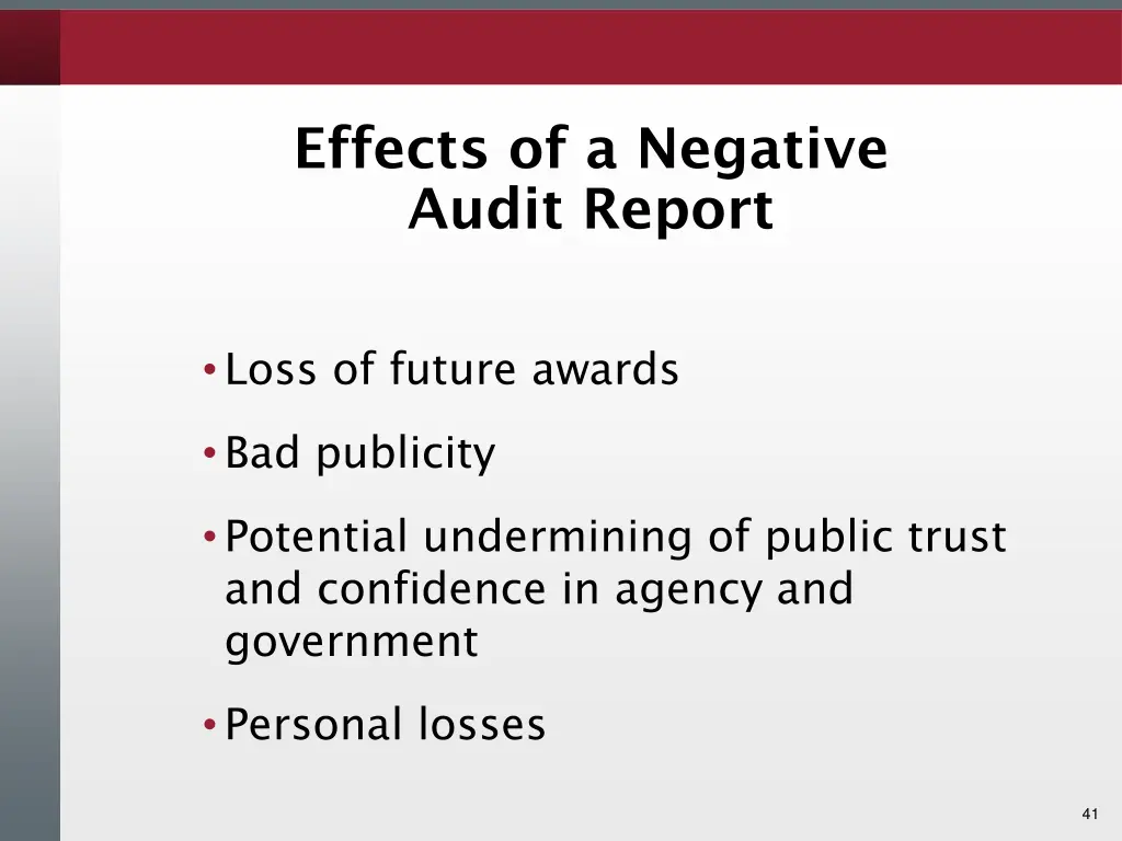 effects of a negative audit report