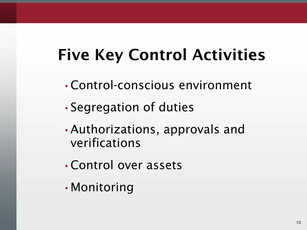 five key control activities