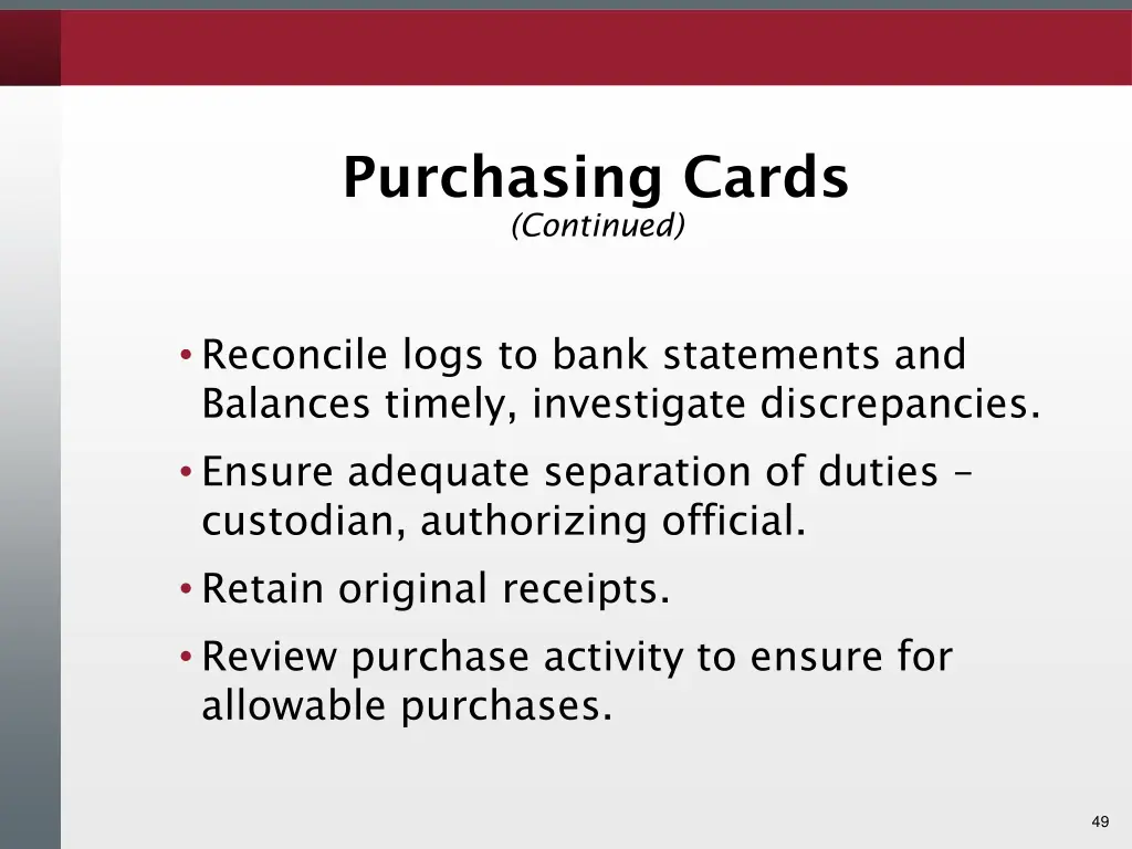 purchasing cards continued