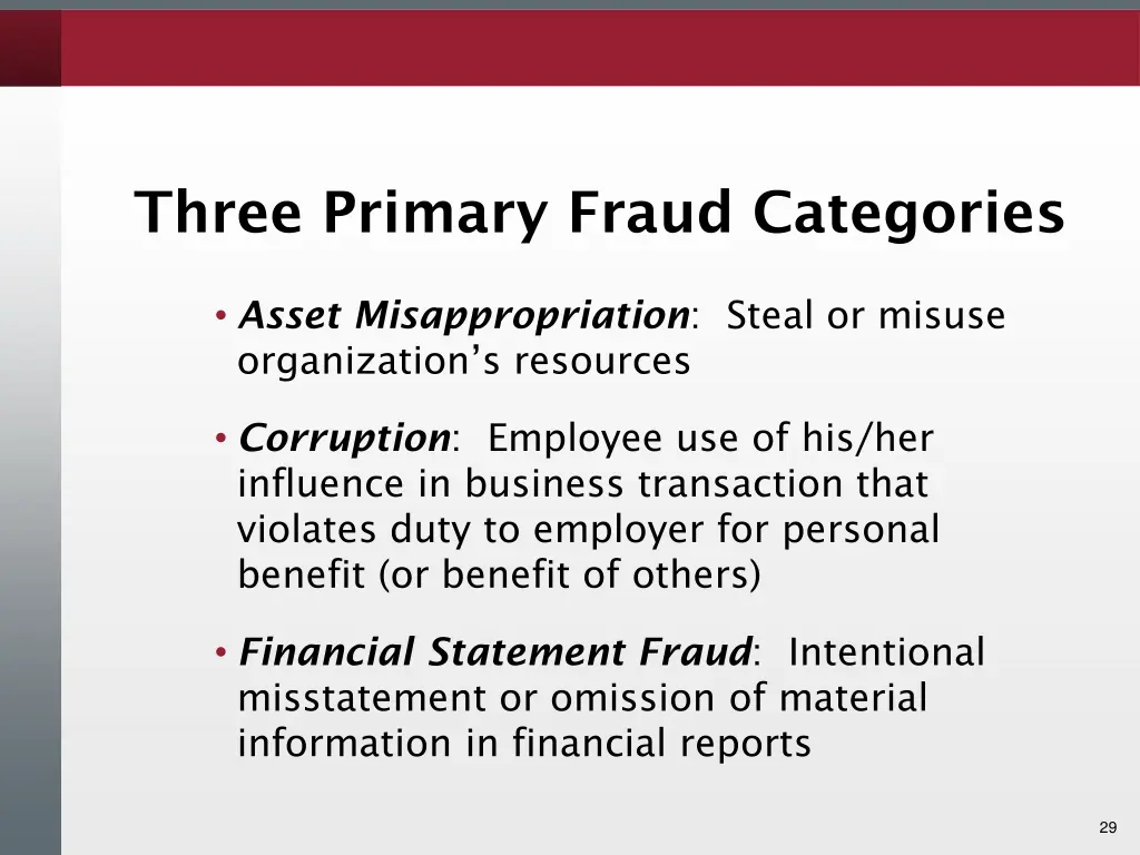 three primary fraud categories