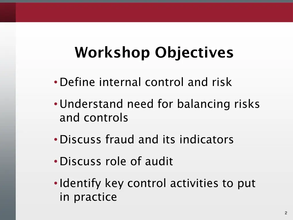 workshop objectives
