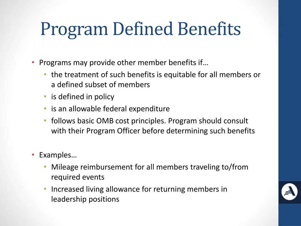 program defined benefits