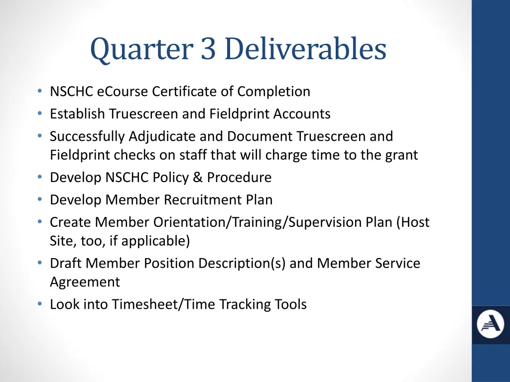 quarter 3 deliverables