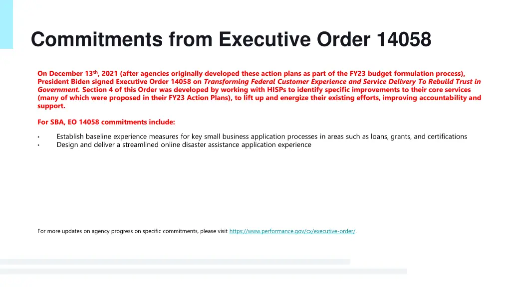 commitments from executive order 14058
