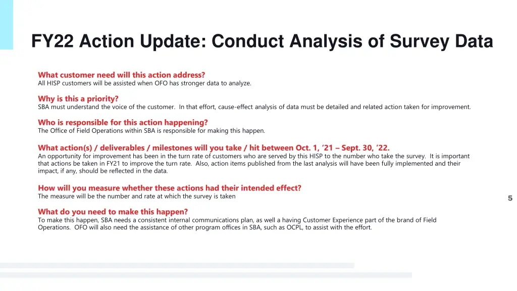 fy22 action update conduct analysis of survey data