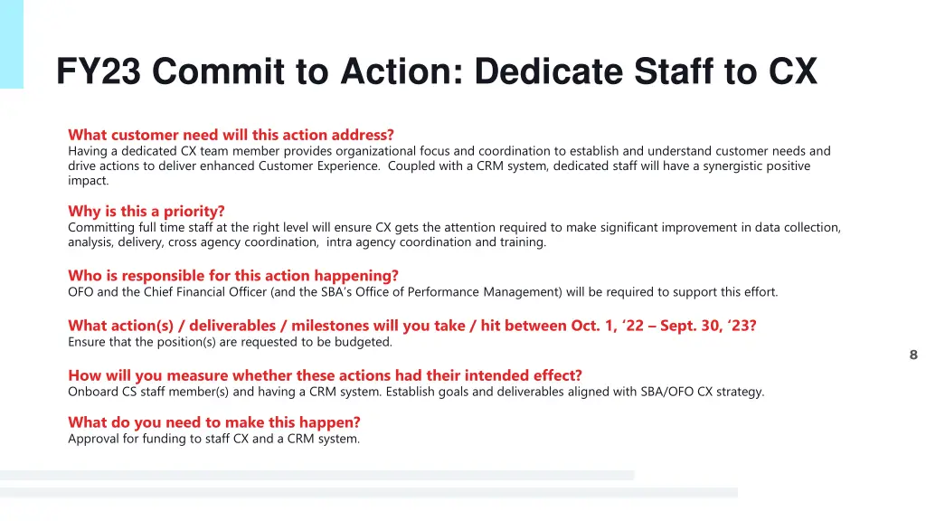 fy23 commit to action dedicate staff to cx
