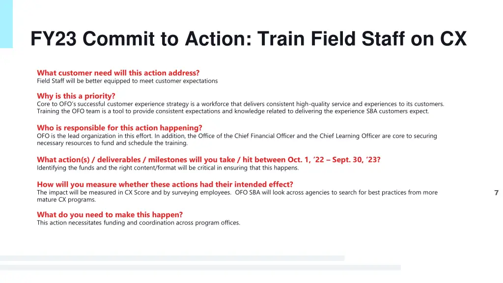 fy23 commit to action train field staff on cx