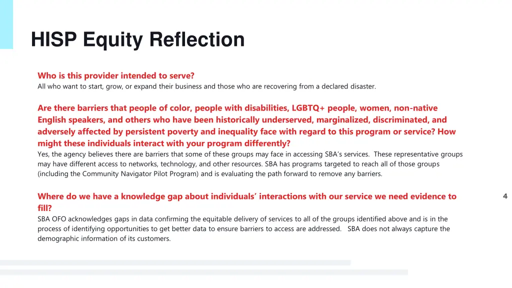 hisp equity reflection