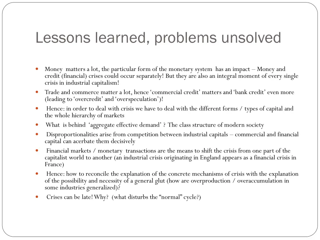 lessons learned problems unsolved