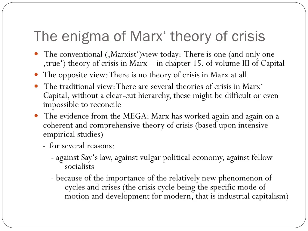 the enigma of marx theory of crisis