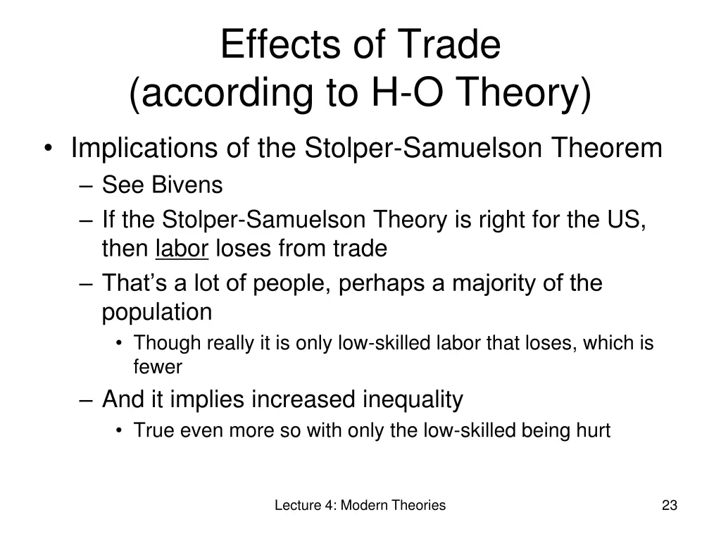 effects of trade according to h o theory 2