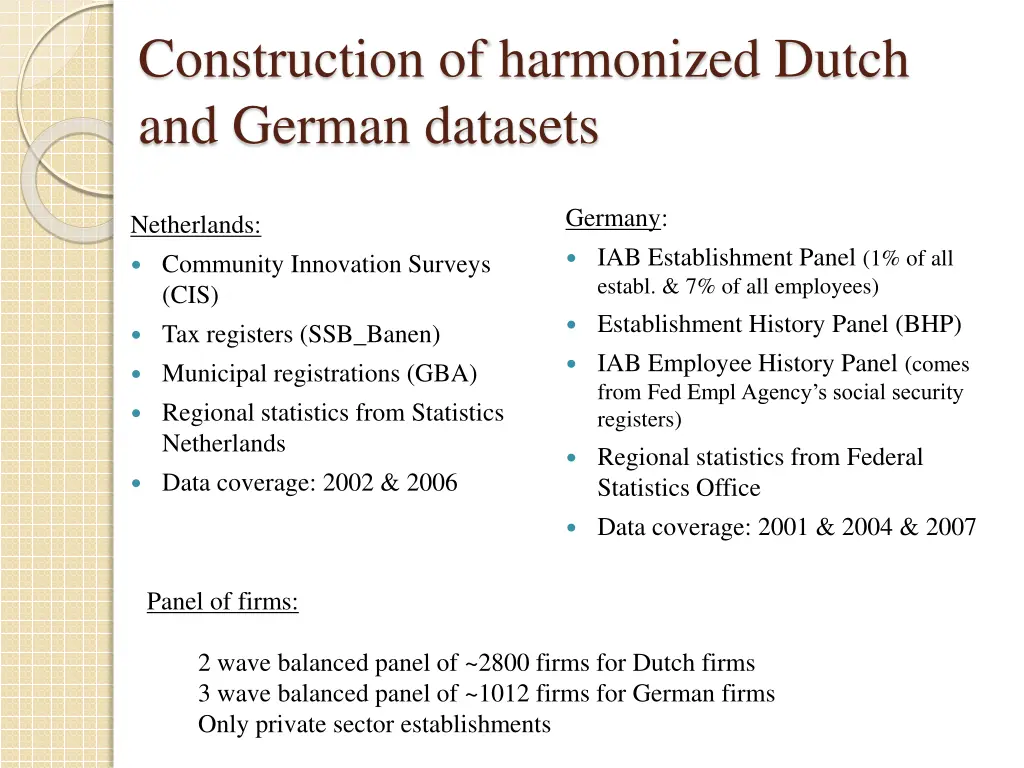 construction of harmonized dutch and german