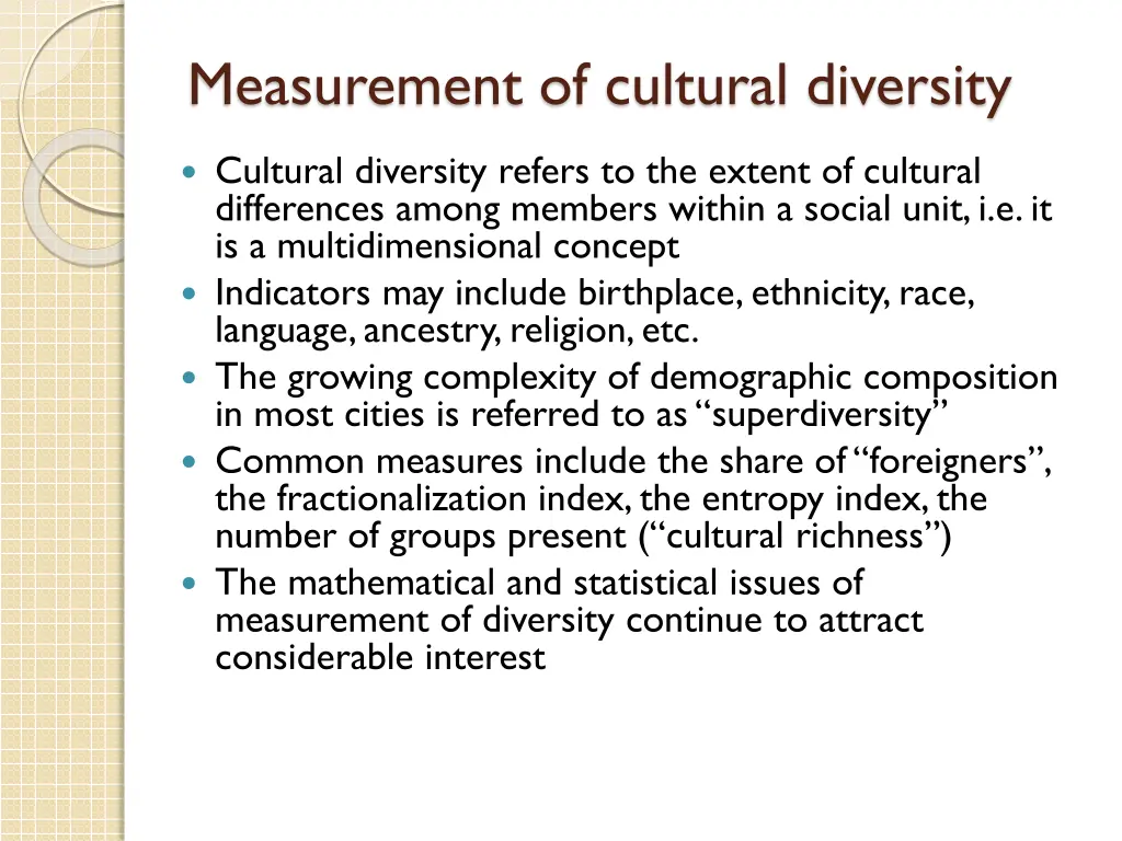 measurement of cultural diversity