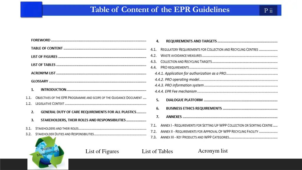table of content of the epr guidelines