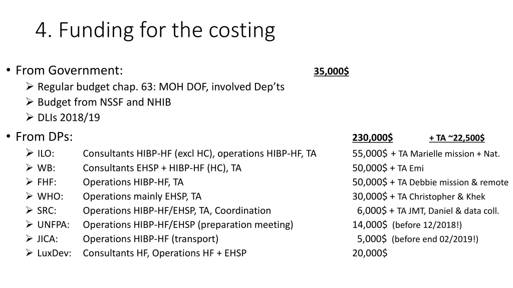 4 funding for the costing