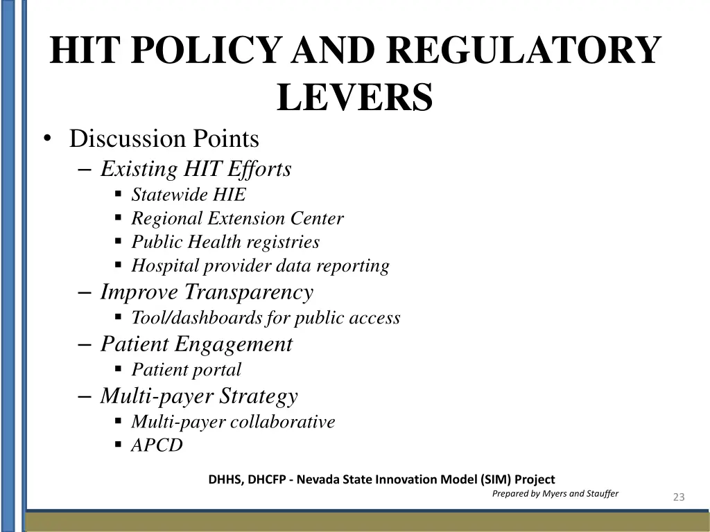 hit policy and regulatory levers discussion