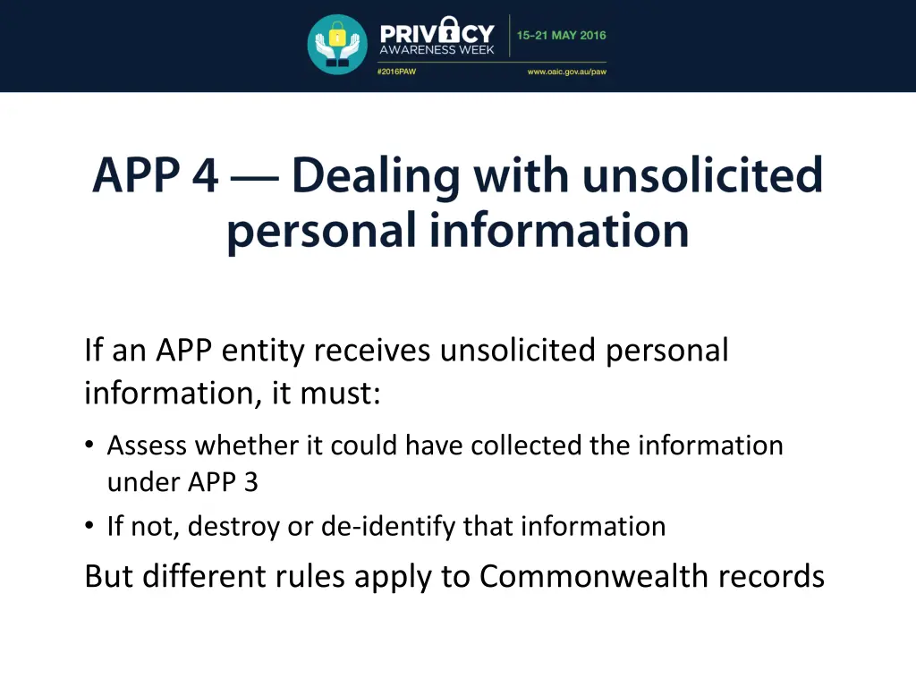 if an app entity receives unsolicited personal