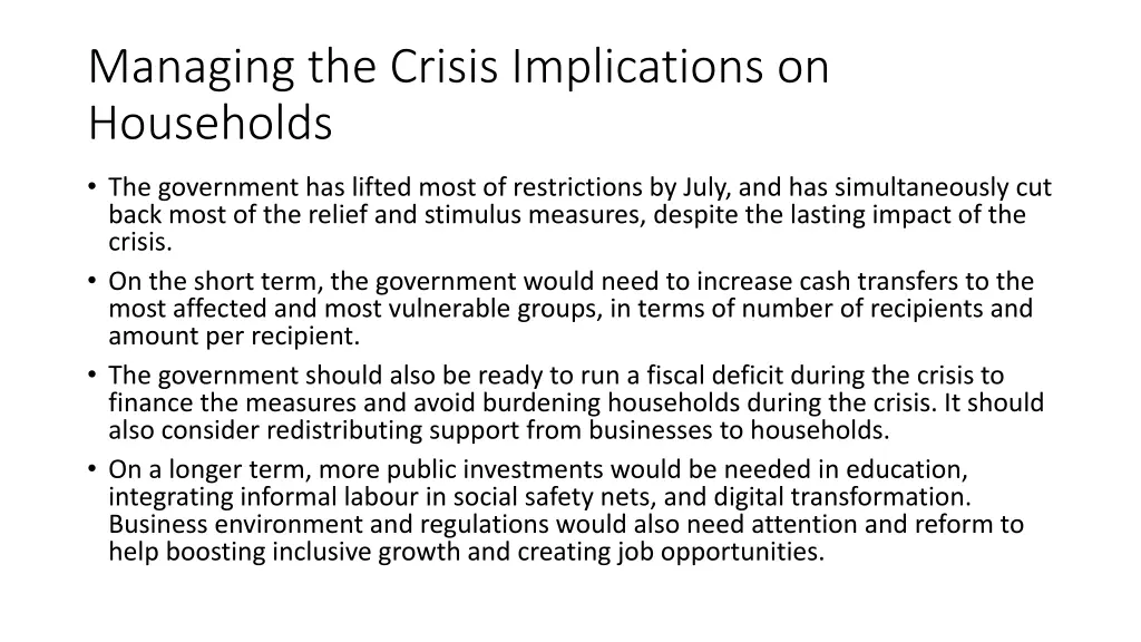 managing the crisis implications on households