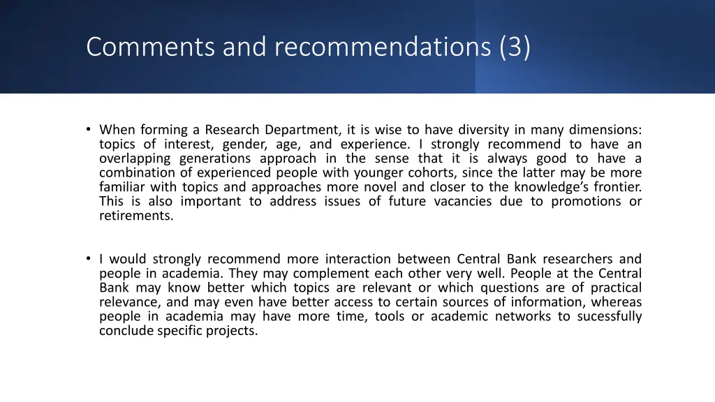 comments and recommendations 3