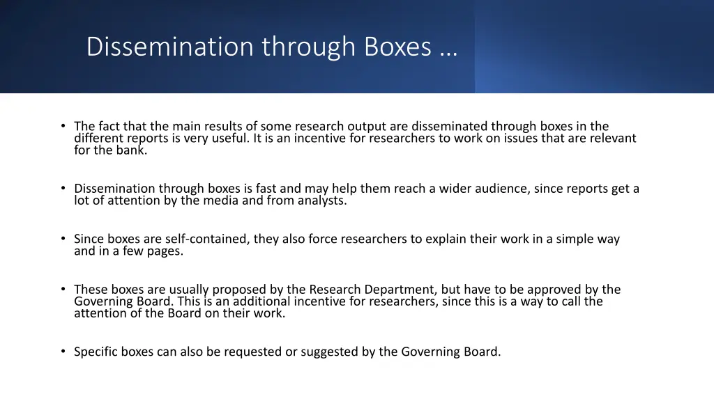 dissemination through boxes