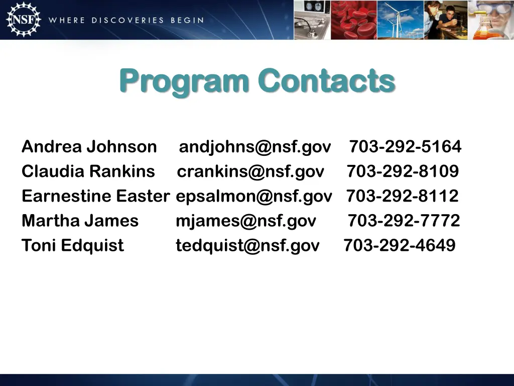 program contacts program contacts