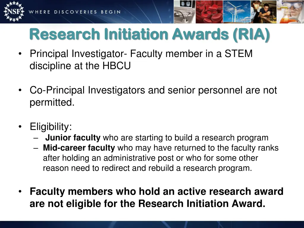 research initiation awards ria research