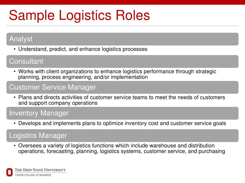 sample logistics roles