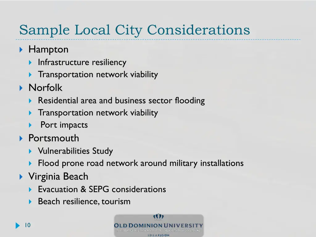 sample local city considerations
