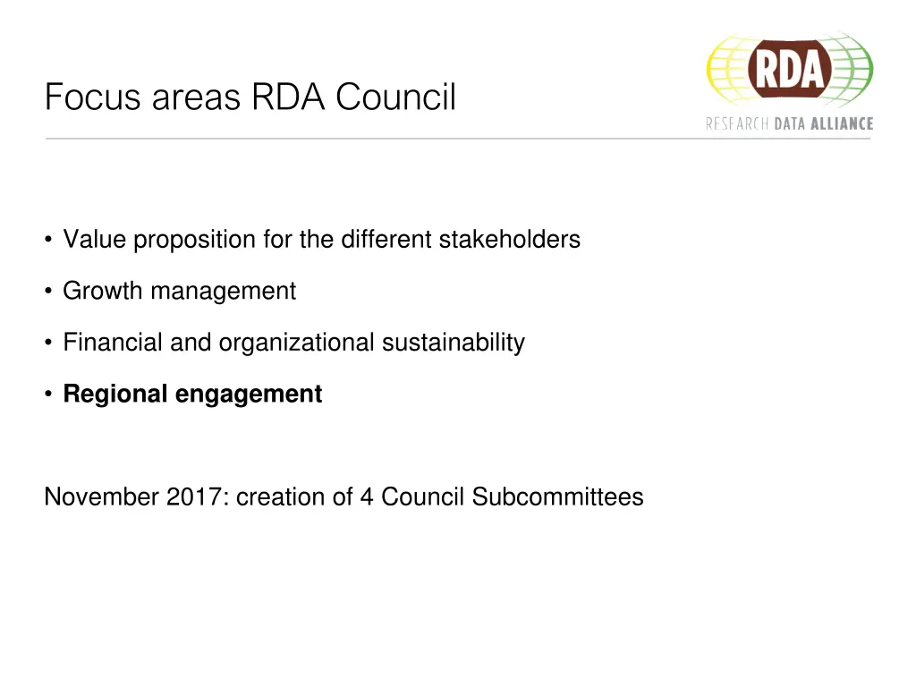 focus areas rda council