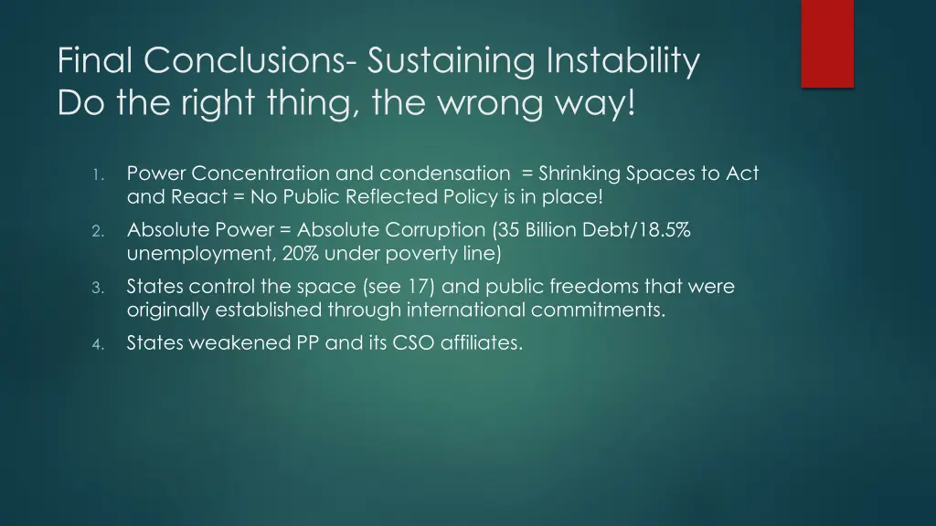 final conclusions sustaining instability