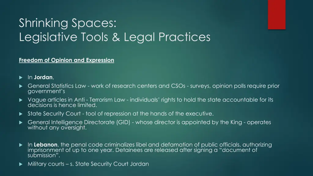 shrinking spaces legislative tools legal practices