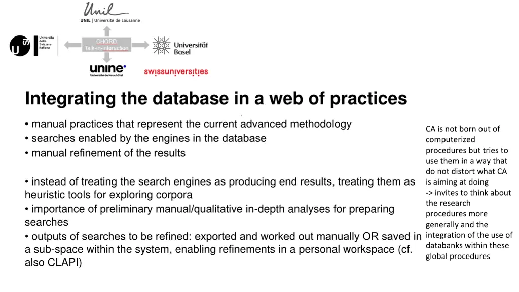 integrating the database in a web of practices