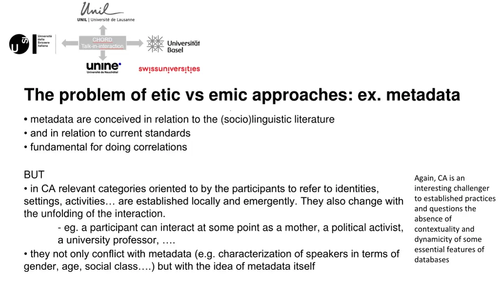 the problem of etic vs emic approaches ex metadata