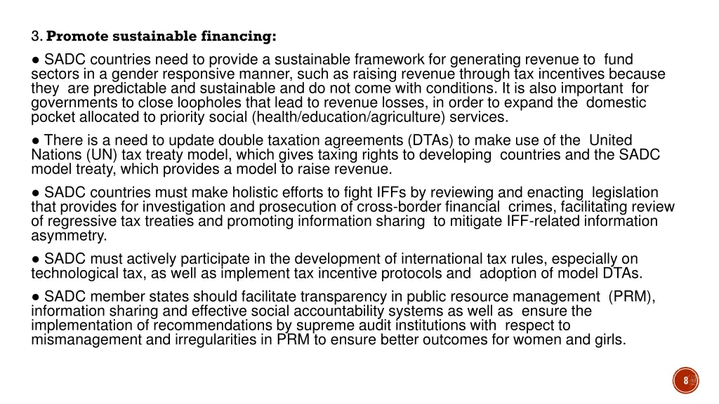3 promote sustainable financing sadc countries