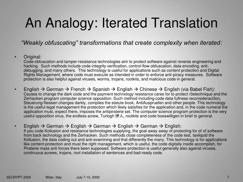 an analogy iterated translation