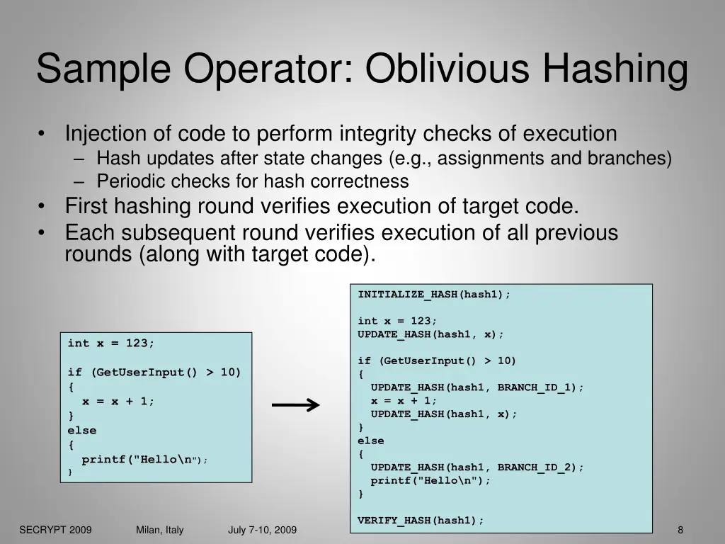sample operator oblivious hashing