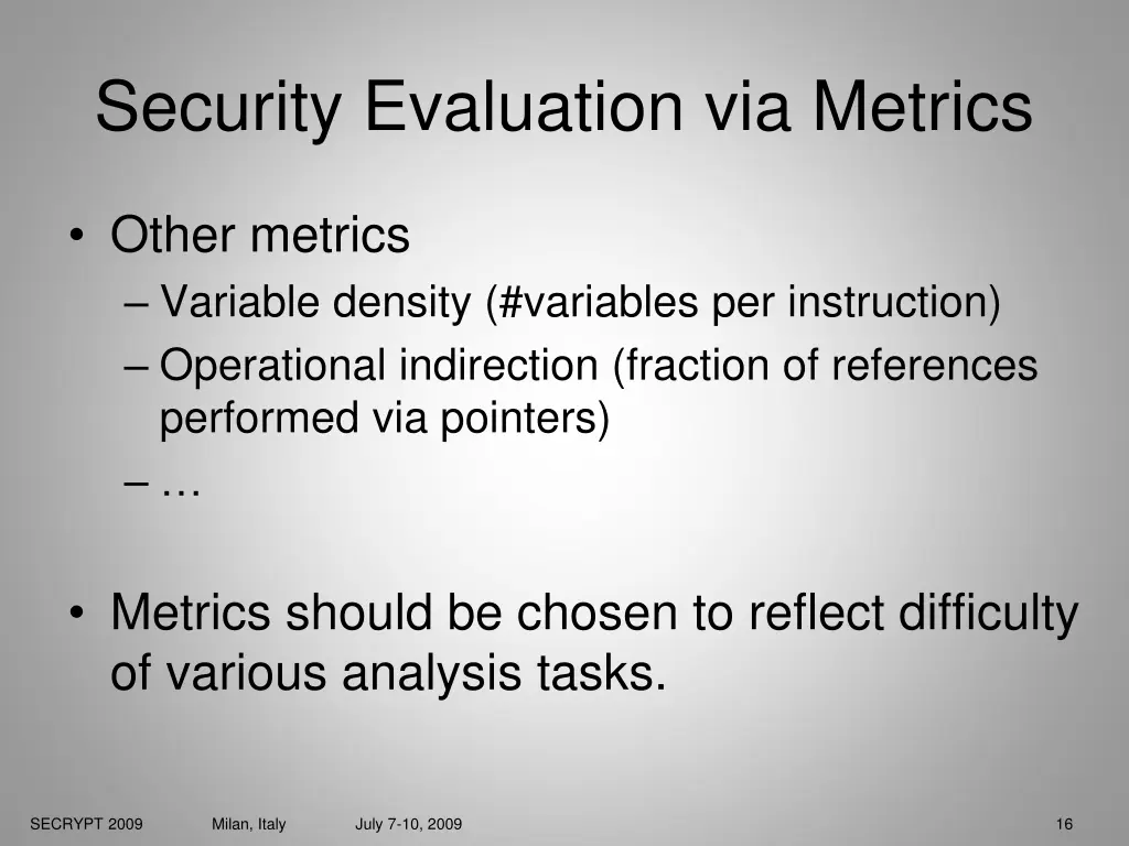 security evaluation via metrics 1