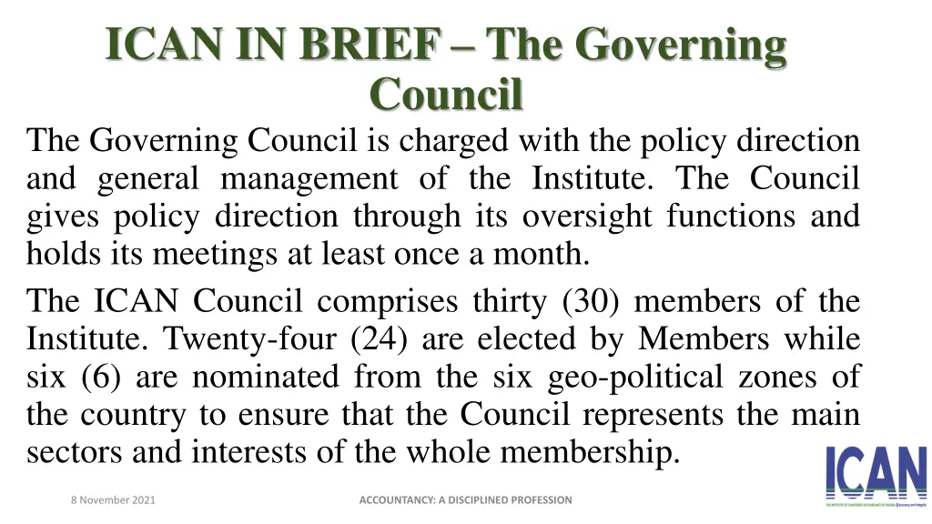 ican in brief the governing council the governing